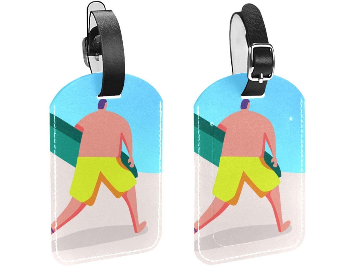 Conjunto De 2-etiquetas Bagagem Em Couro Pu Com Proteção Privacidade Da Awesome Beach Activities