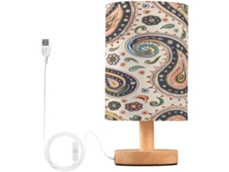 Abajur De Cabeceira Com Estampa Paisley Para Quarto, Portas De Carregaje USB C, Luminária De Mesa Cabeceira