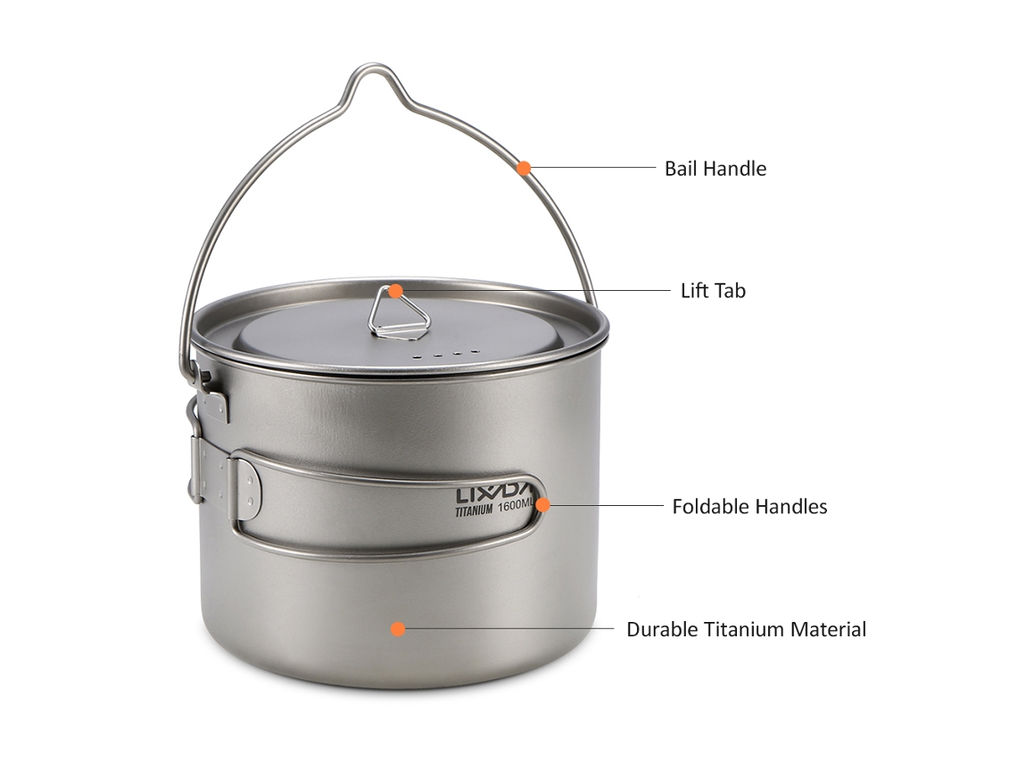 Panela de Titânio Ultraleve 1600ml para Camping