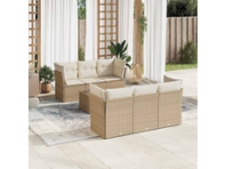 Vidaxl 7 Pcs Conjunto De Sofás P/ Jardim Com Almofadões Vime Pe Bege