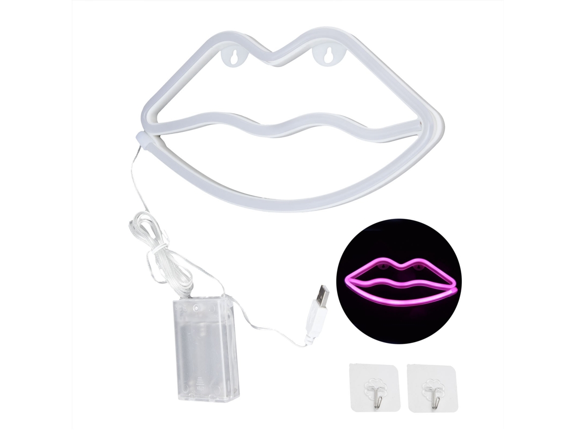 Luz neon em forma de lábio Led, USB/bateria, decoração de quarto, bar, festivais, rosa