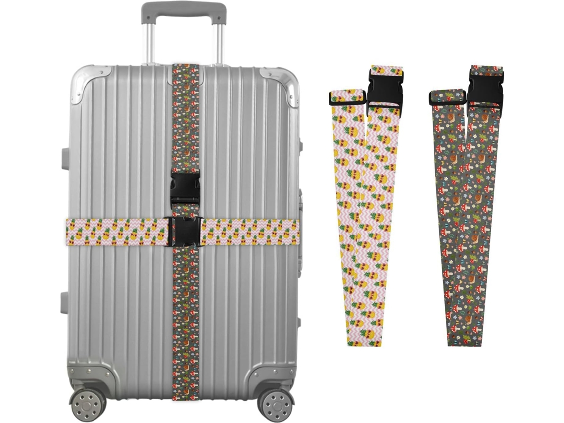 Conjunto De 2 Cintas Para Bagagem Abacaxi Rosa Cogumelo Floresta Caracóis Resistentes Ajustáveis Viagens E Mão
