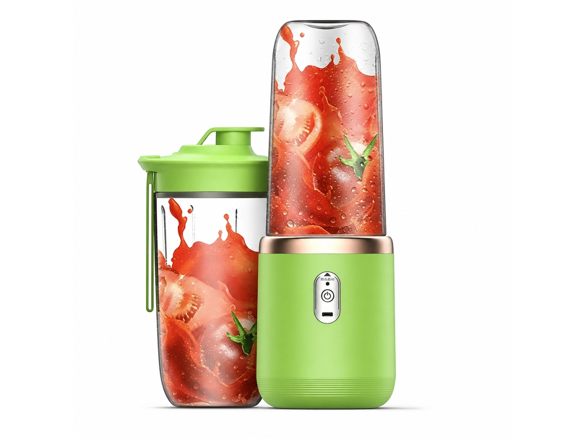Liquidificador Portátil Recarregável Verde Com 2 Copos, Para Sumos E Batidos