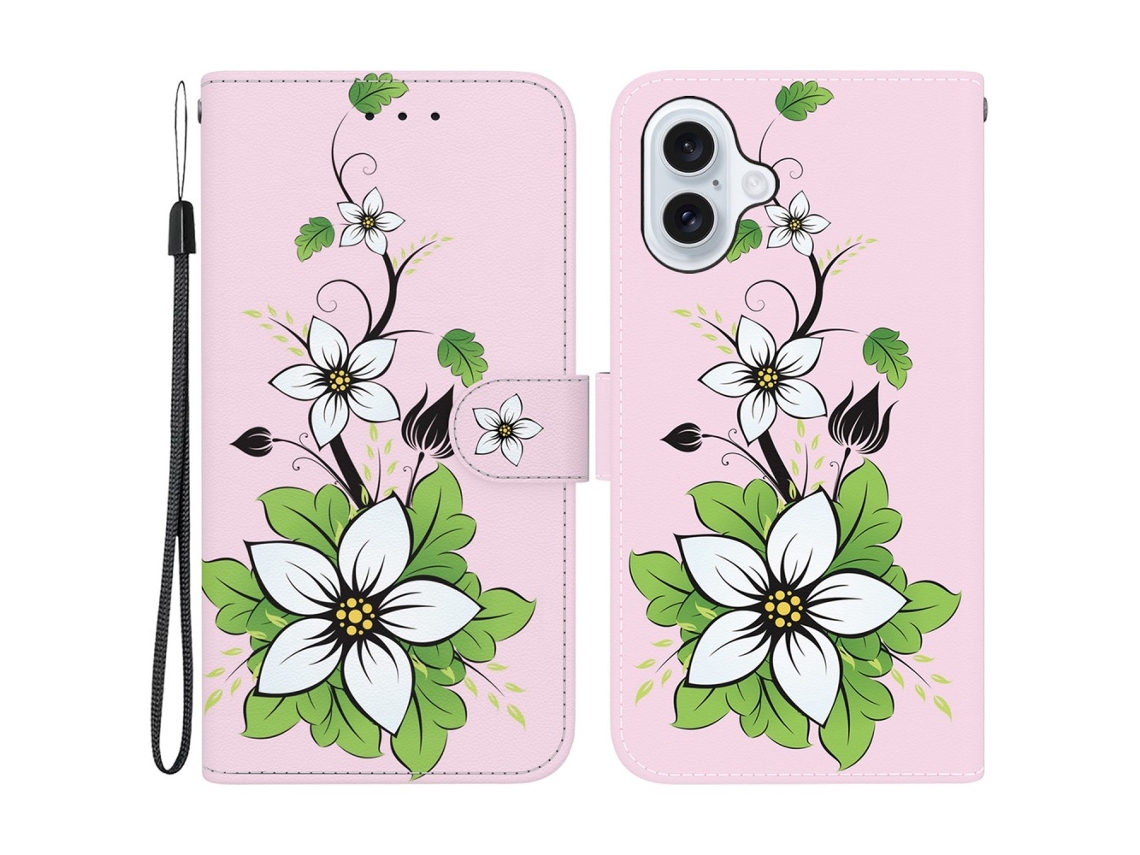 Capa Em Couro Pu Com Suporte Para Apple Iphone 16 - Lírio
