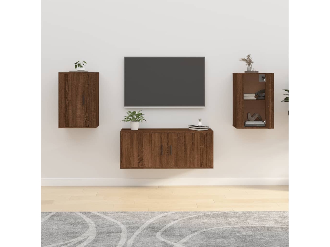Vidaxl Móveis De Tv De Parede 2 Pcs 40x34,5x60 Cm Carvalho Castanho