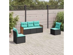 Vidaxl Conjunto De Sofá De Jardim De 5 Peças Com Almofadas Em Rattan Sintético Preto