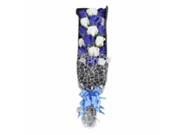 Rosas Artificiais Luz Led Bouquet Decorativo Azul Branco