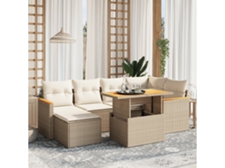 Vidaxl 7 Pcs Conjunto De Sofás P/ Jardim Com Almofadões Vime Pe Bege
