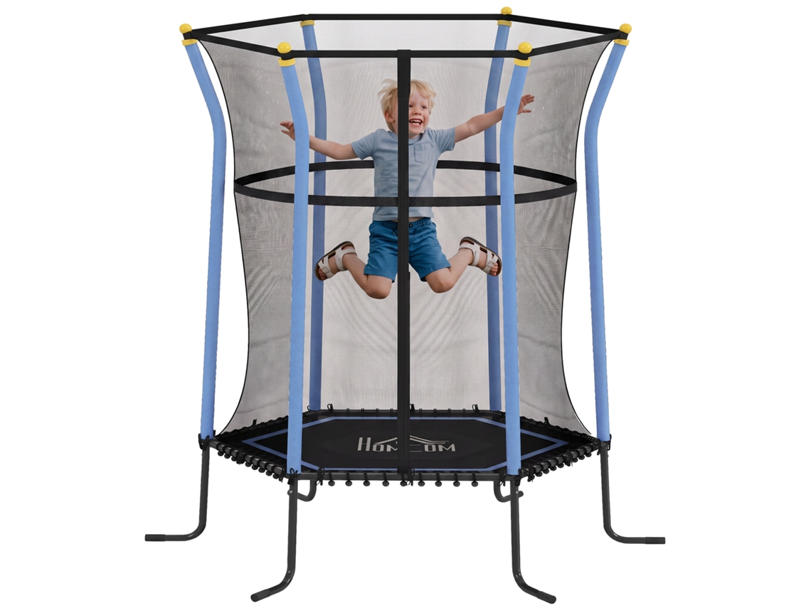 Cama Elástica Infantil Com Entrada Com Zíper E Postes Acolchoados, Feita De Aço, Pp E Epe, 122x111x190 Cm, Azul