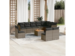 Vidaxl 11 Pcs Conjunto Sofás de Jardim C/ Almofadões Vime Pe Cinzento