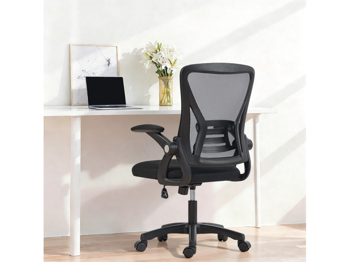 Cadeira Ergonômica De Escritório Em Malha Preta, Com Braços Giratórios E Ajuste De Altura – 59,5 X 56 X 103 Cm