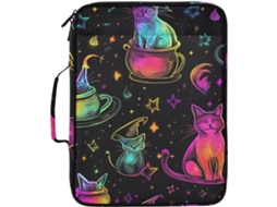 Pasta Organizadora Expansível Com Estampa De Gato Neon Halloween, Preta, Com Pasta Removível, À Prova D Água, Ideal