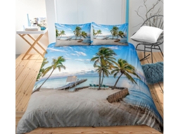Capa de Edredom com Estampa 3D Praia em Microfibra Fronha 220x240 Cm (LxAxP), 140x200 Cm