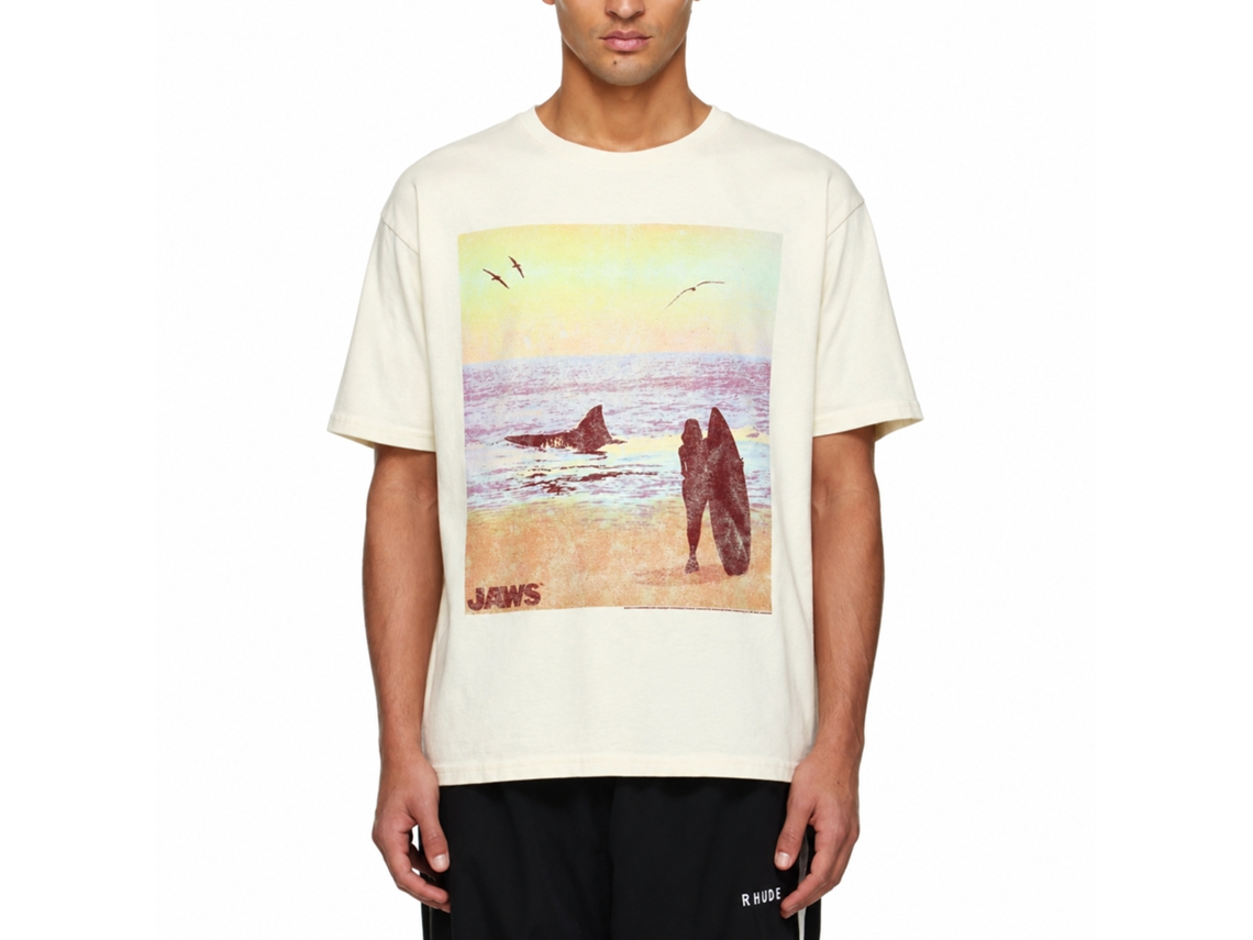 Rockinstone Jaws Movie Surfside Solid Natural Adult T-shirt Size:l