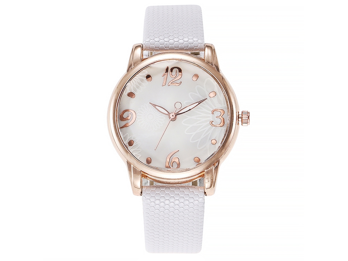 Relógio de Pulso Mulher Vansvar Estilo Simples Pulseira Pu Quartzo Pequeno Mostrador Branco