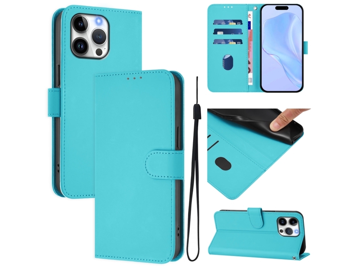 Capa De Couro Sintético Para Iphone 16 Pro Max - Toque Suave - Cor Sólida - Com Cordão
