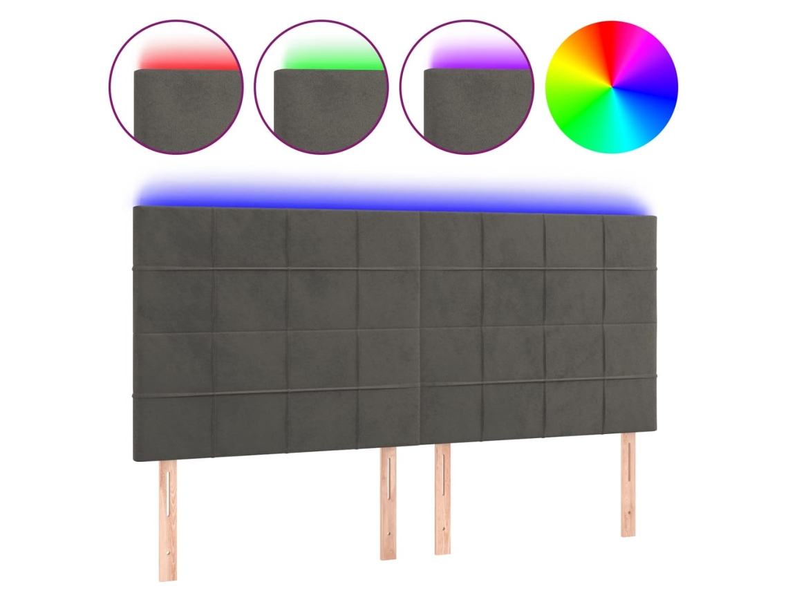 Cabeceira com Led Veludo Cinza Escuro MAISON EXCLUSIVE (180x5x118 cm)