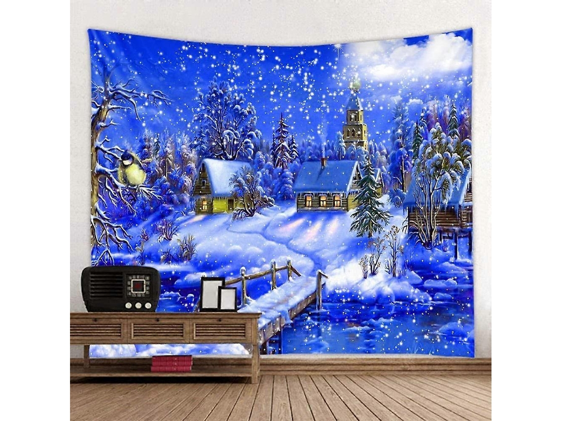 Rebe tapestry Paisaje de Pueblo En Noche Nevada Ambiente Navideño Decoración de Pared 150x130cm