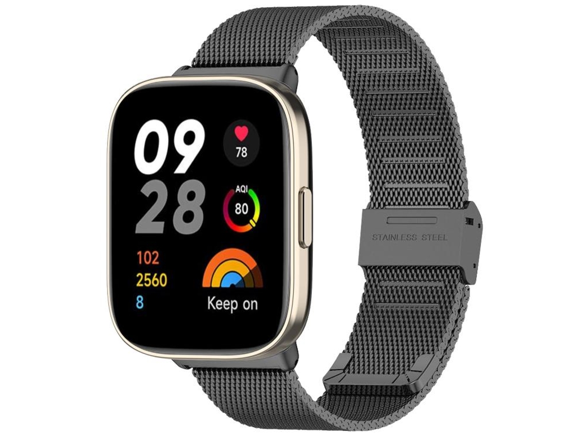 Bracelete Para Redmi Watch 3 - Malha De Aço - Fivela Metálica Preta