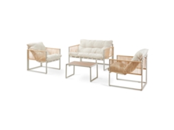 Conjunto De Mobiliário De Jardim Karg Mesa + Sofá + Poltronas Bege / Rotim casa.pro