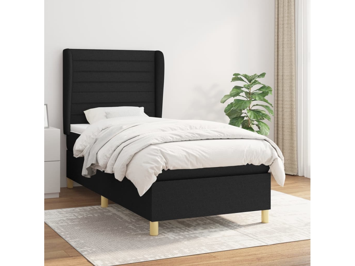 Cama Com Molas/colchão 90x190 Cm Tecido Preto