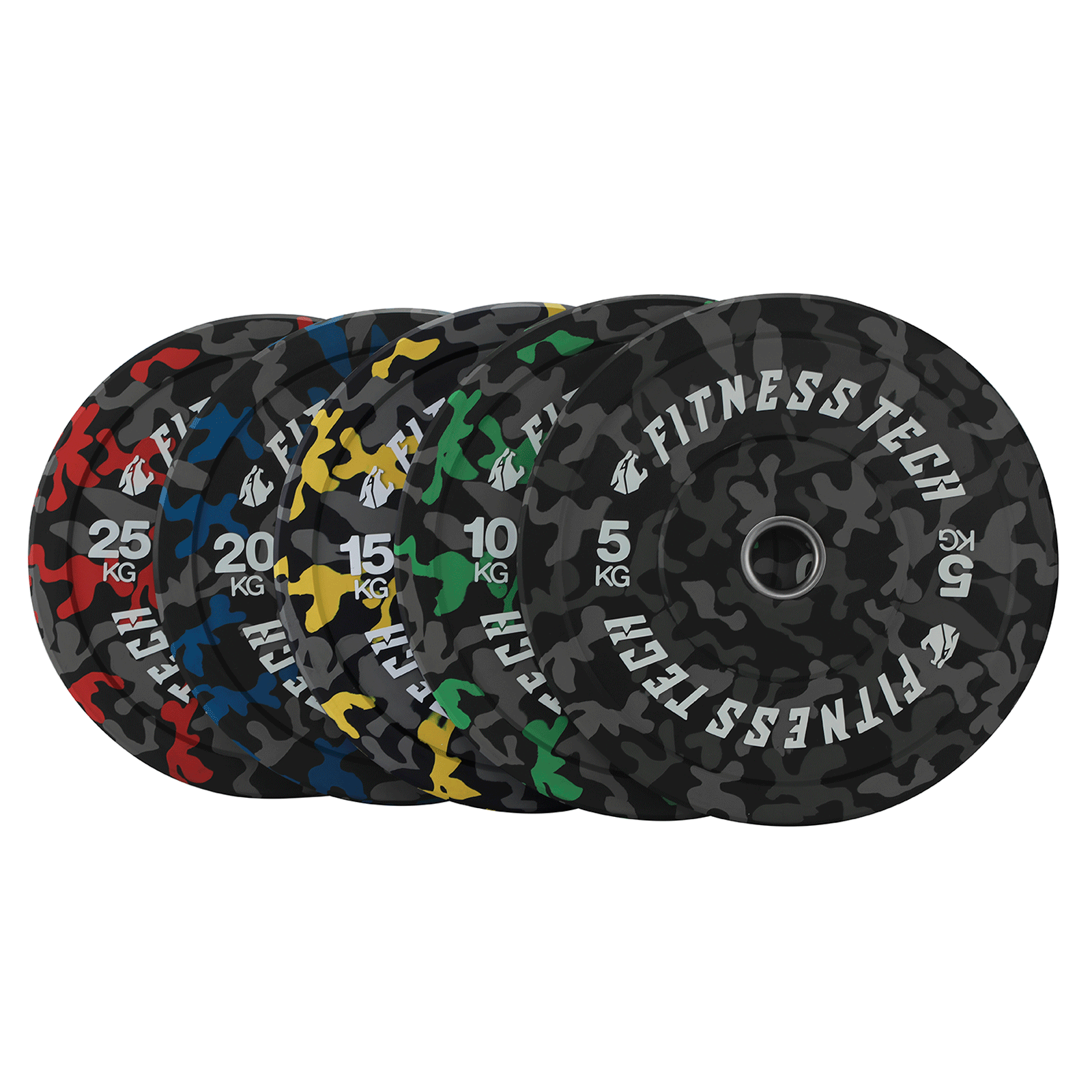 Conjunto de 150Kg Discos Bumper de Camuflagem FITNESS TECH