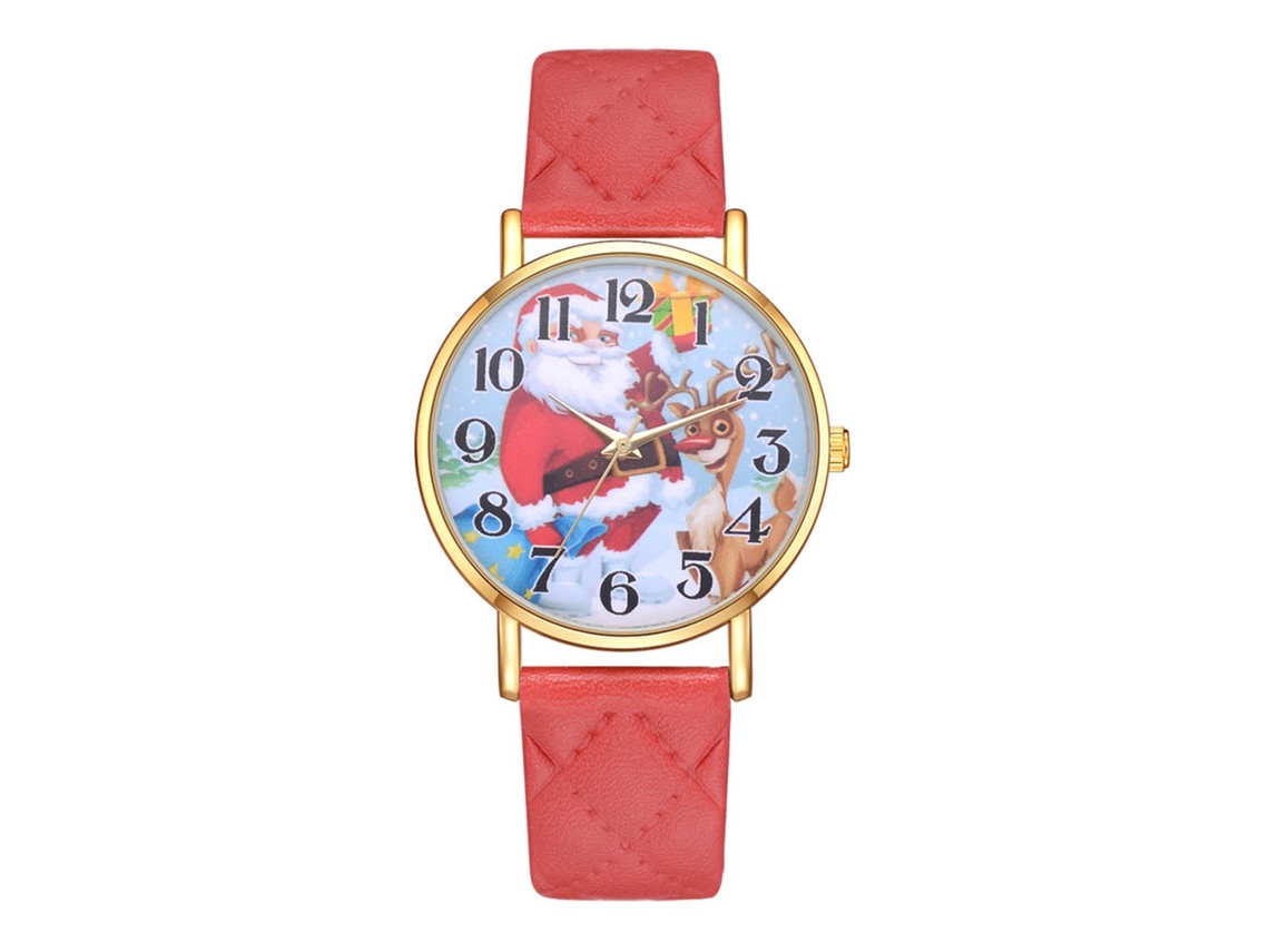 Reloj De Cuarzo Casual Con Correa Pu Patrón Ciervo Bonito Unisex Regalo Navidad Rojo