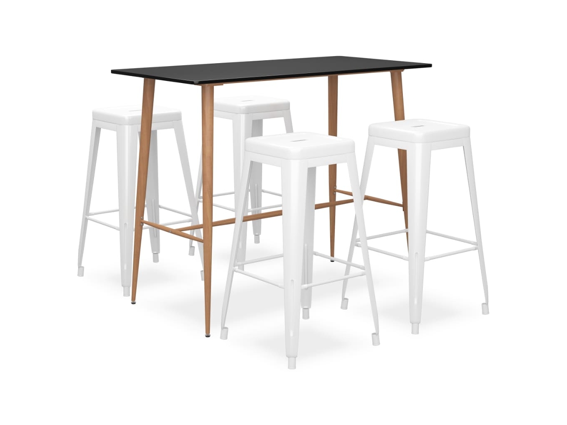 Vidaxl 5 Pcs Conjunto De Bar Preto E Branco