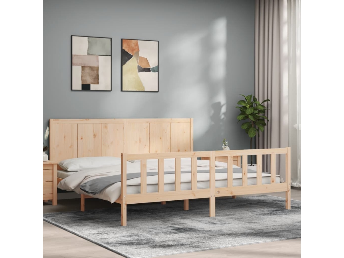 Cama Sem Colchão 200x200 Cm Madeira De Pinho Maciça