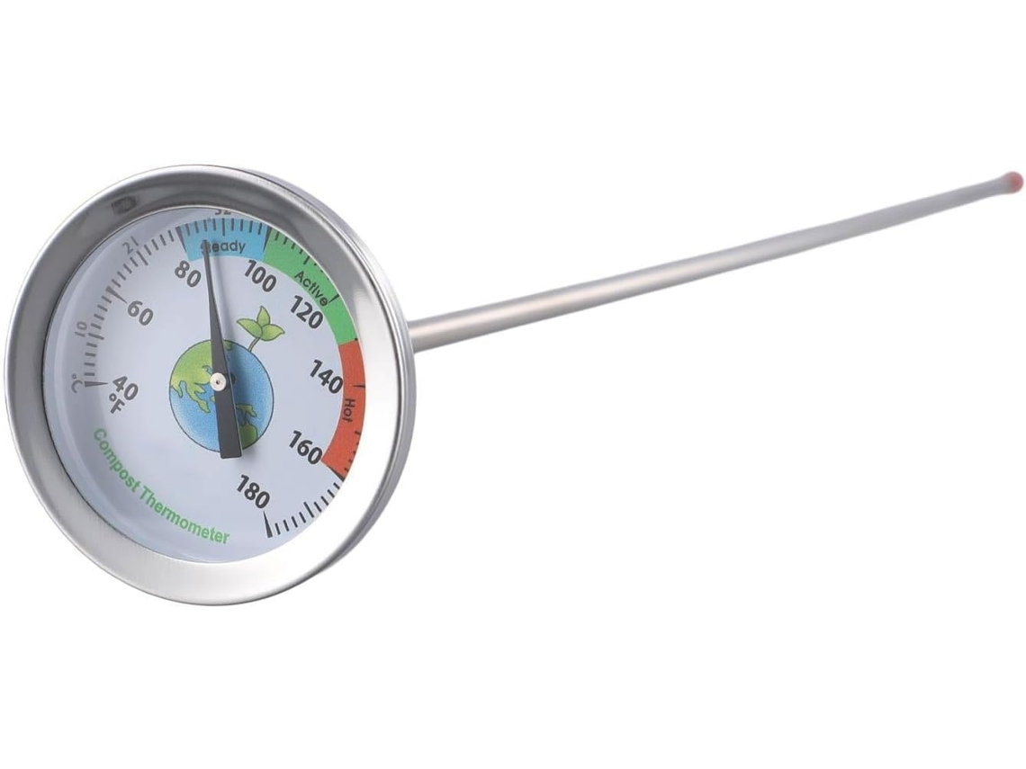 Termômetro De Solo Em Aço Inoxidável Com Sonda 500mm Para Compostagem, Jardinagem E Cuidados Plantas, Sem