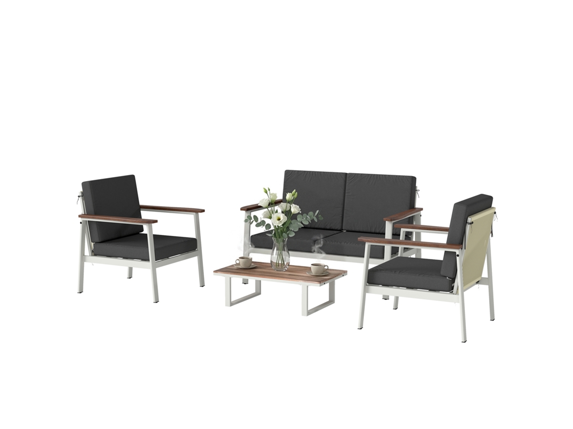 Conjunto Sofá Jardim 4 Pessoas Com Poltronas E Mesa
