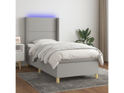 Vidaxl Cama Box Spring C/ Colchão E Led 90x200 Cm Tecido Cinza-claro