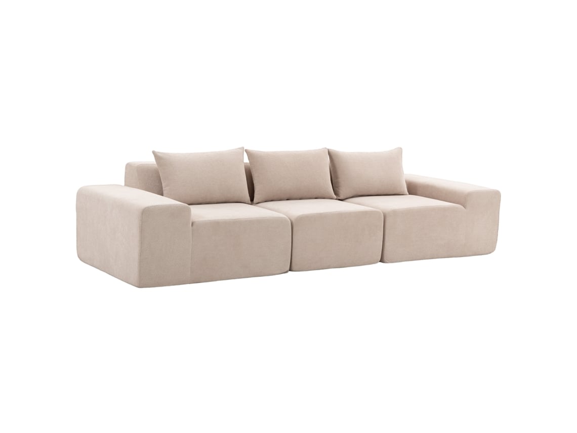 Sofá De Chenille De 3 Lugares, 320 Cm, Sofá Modular, Assento E Braços Extralargos, Totalmente Comprimido, Bege