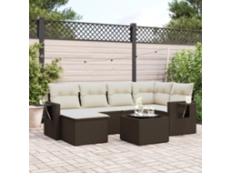 Vidaxl 7 Pcs Conjunto De Sofás Jardim C/ Almofadões Vime Pe Castanho