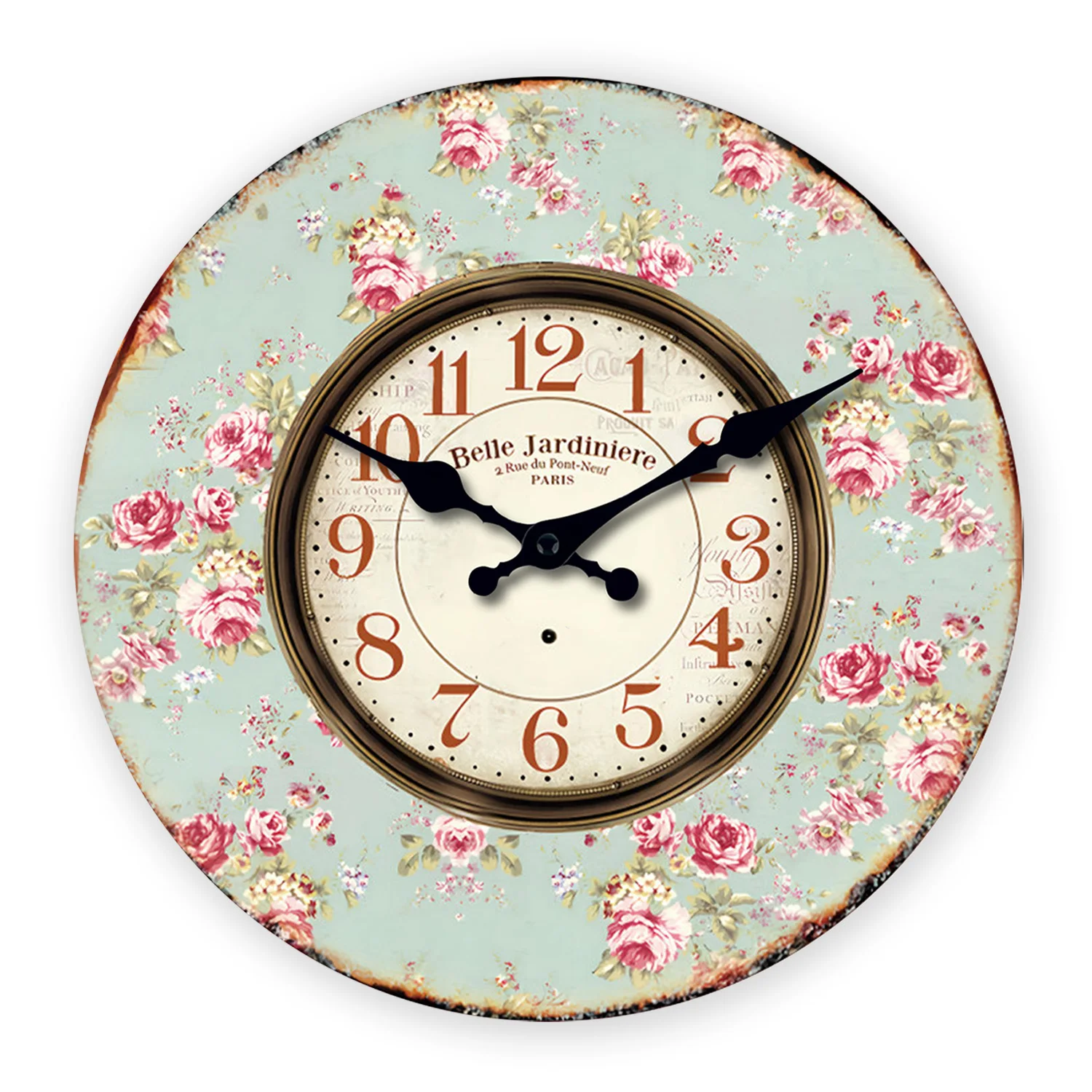 Relógio De Parede Vintage Elegante De Madeira Com Estampa Floral (30 Cm), Silencioso E Com Mecanismo De Quartzo.