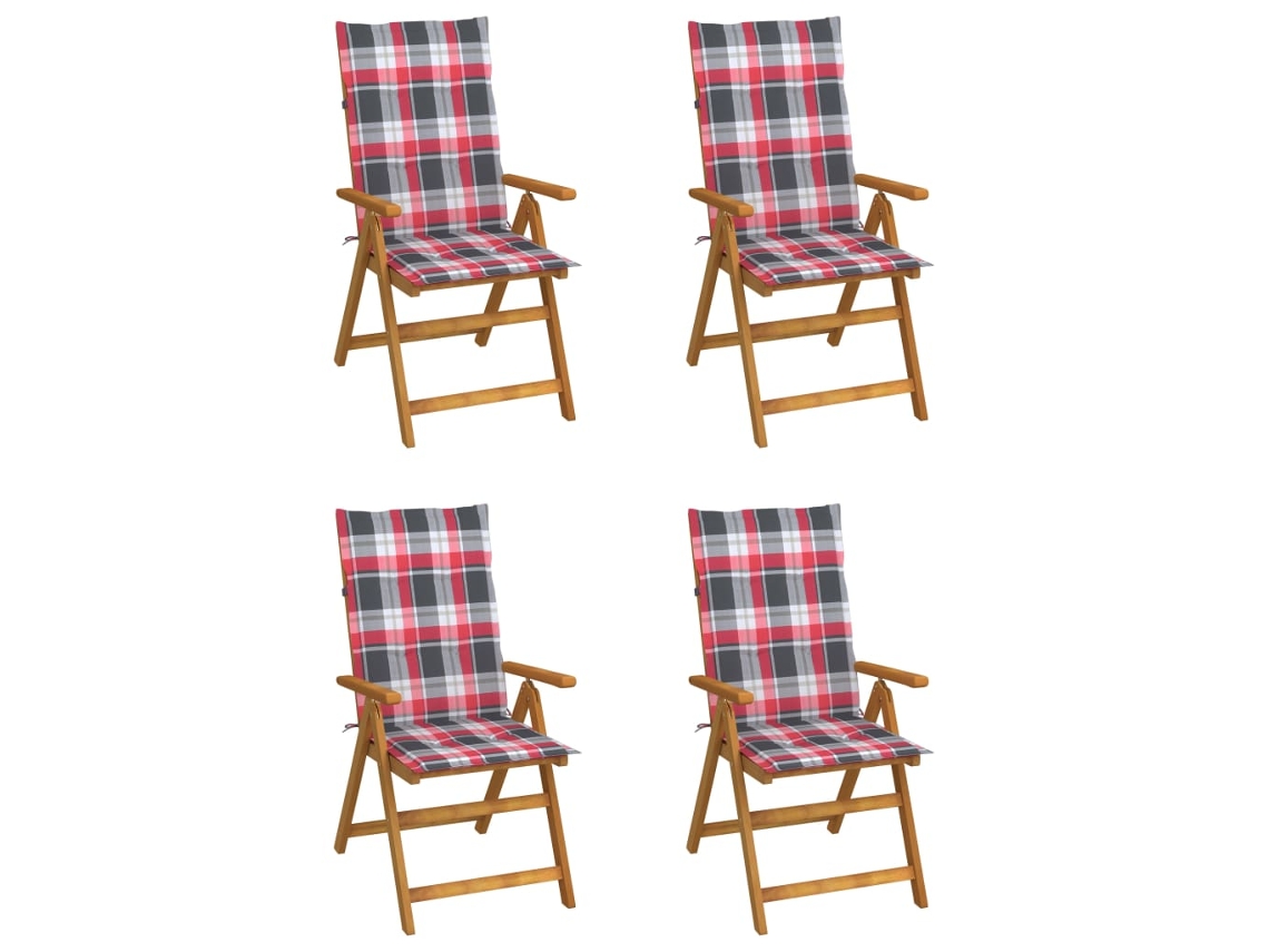 Vidaxl Conjunto De 4 Cadeiras Reclináveis Dobráveis Com Almofadas, Em Madeira Maciça De Acácia.