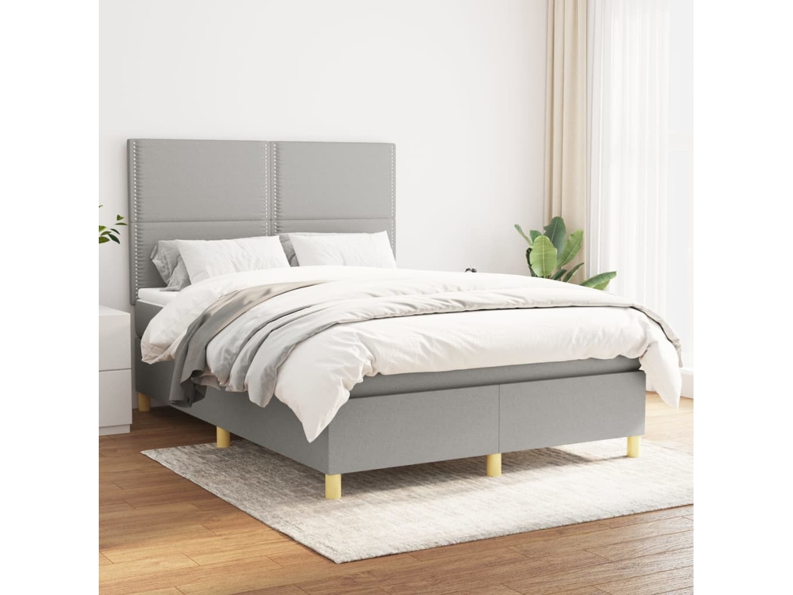 Vidaxl Cama Com Molas/colchão 140x200 Cm Tecido Cinzento-claro