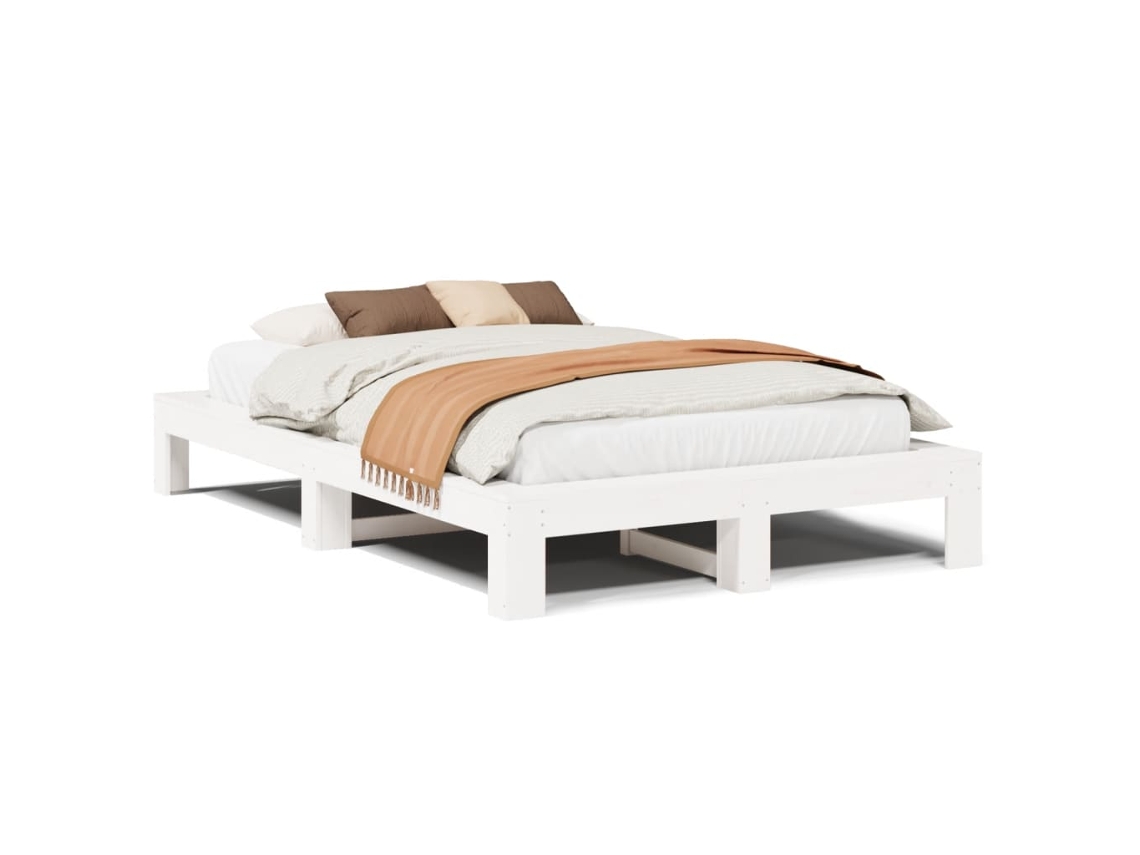 Cama Sem Colchão 135x190 cm Madeira de Pinho Maciça Branco MAISON EXCLUSIVE