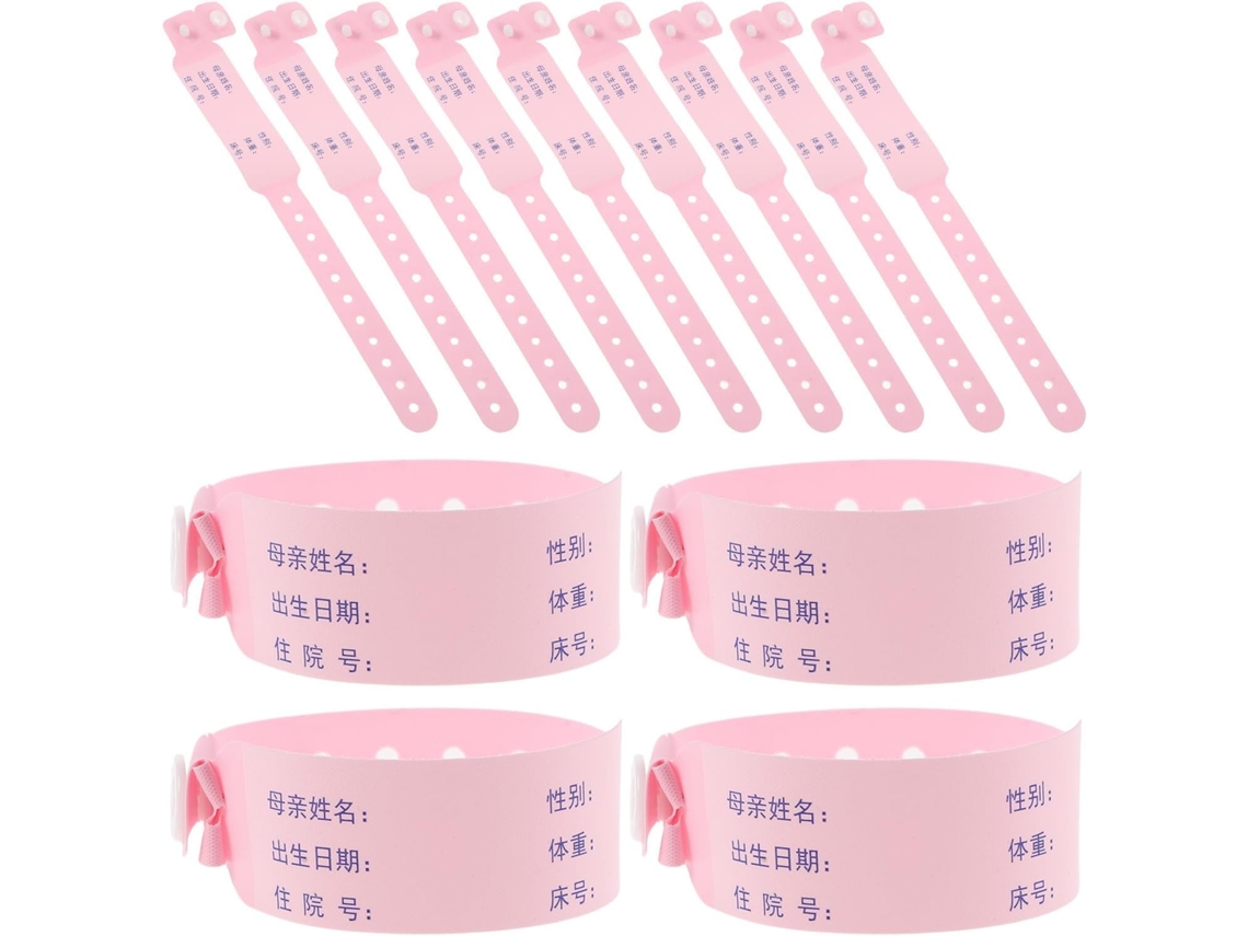Pulseira De Identificação Médica Amosfun, Superfície Para Escrita Recém Nascidos, Pvc Rosa, Resistente A Rasgos