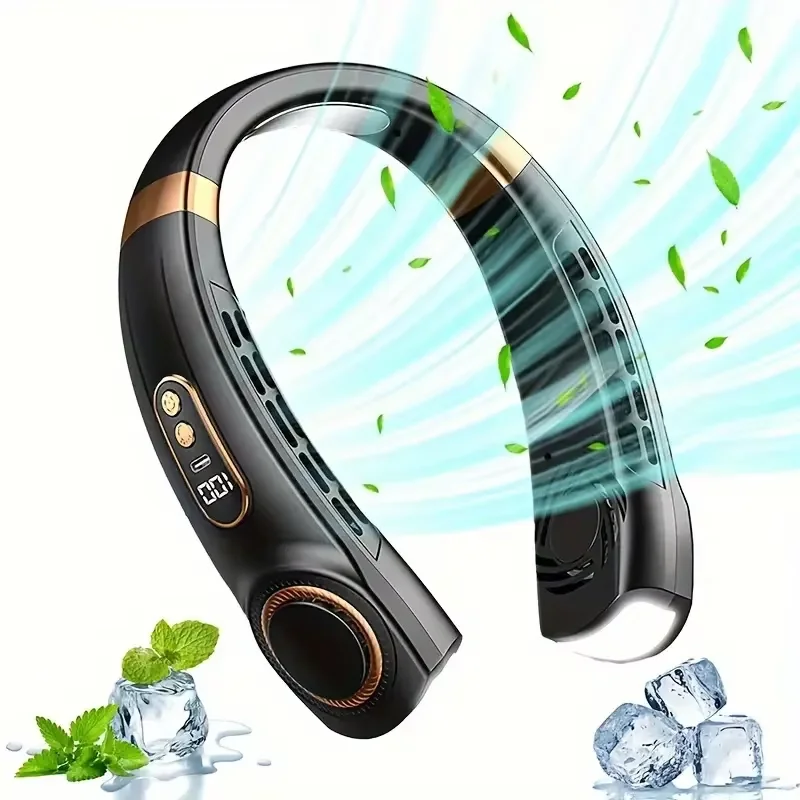 Ventilador de Pescoço MDUG, 5 velocidades, visor LED, iluminação colorida