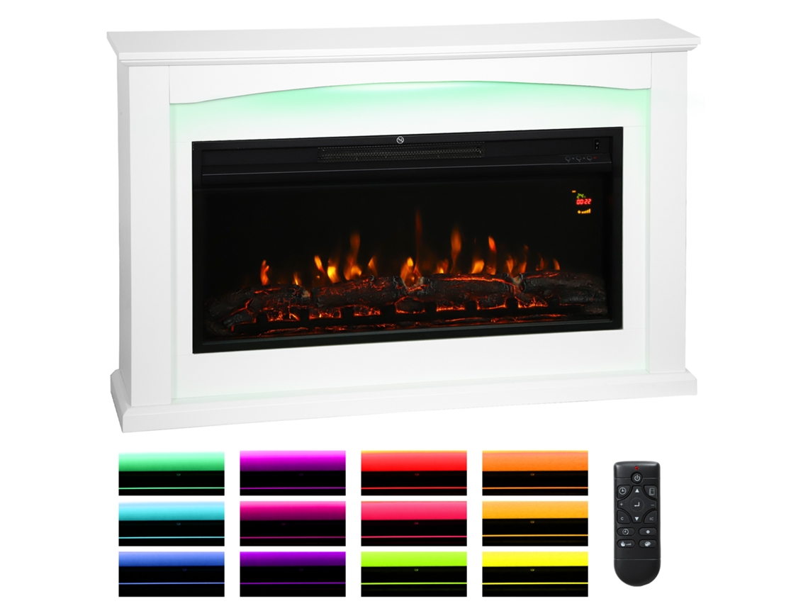 Lâmpada elétrica 1000w/2000w, lâmpada decorativa falsa, efeito chama com 5 níveis de brilho ajustáveis, 121x25x77cm, branca.