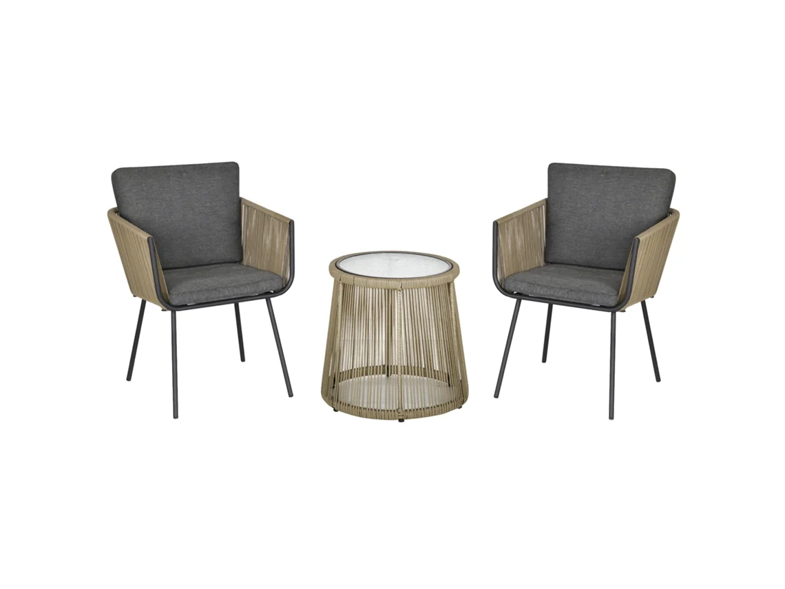 Conjunto Jardim 4 Peças com Duas Cadeiras, Poltrona Dupla e Mesa Baixa