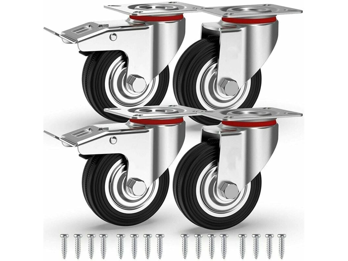 Rodízios Para Móveis 75mm 200kg, Rodízios Giratórios Com Freio, Rodízios Planos Industriais Para Transporte Aquaforge