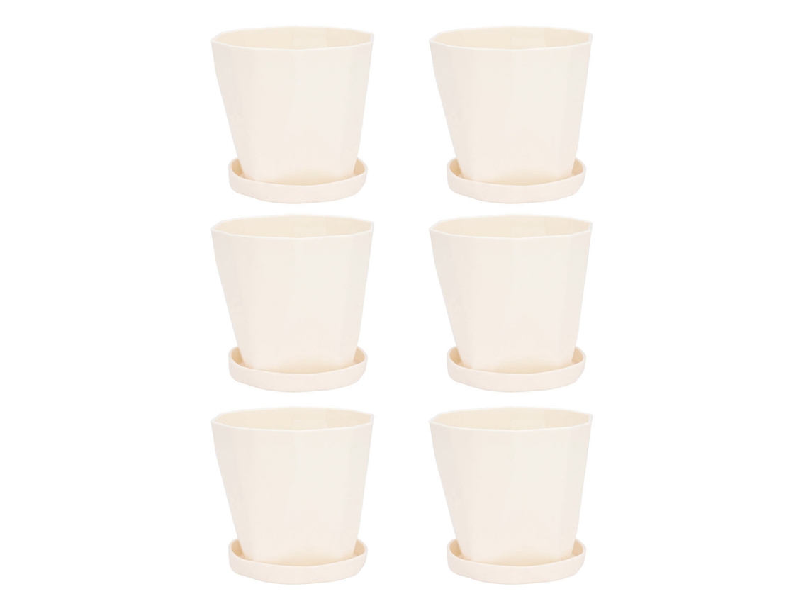 Primerox 6 Vasos de Plástico para Pequenas Plantas com Bandejas Leve Versátil Branco Creme