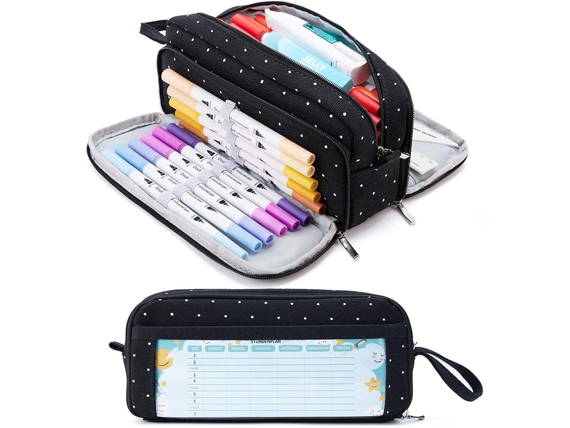 Estojo para Lápis, Grande Capacidade, 3 Compartimentos, Escolar, Escritório AQUAFORGE