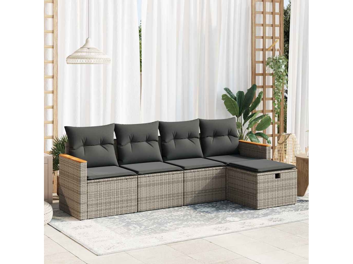 5 Pcs Conjunto Sofás De Jardimconjuntos Relax Jardimconjunto De Jantar C/ Almofadões Vime Pe Cinzento Cfw316904 Lovely Home
