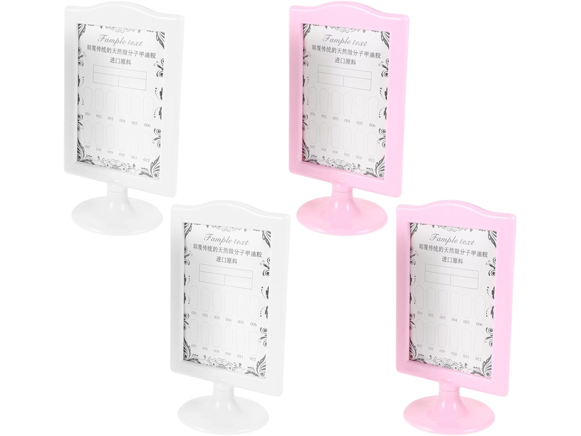 Conjunto 4 Porta Retratos Dupla Suportes Verticais Decorativos Branco Ideais Escritório Quarto Mesa Face Rosa GOKOCO