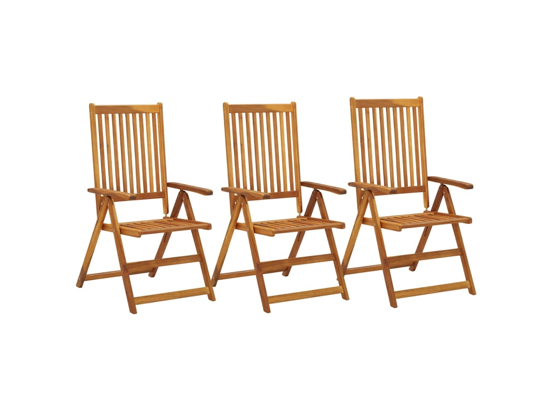 Cadeiras De Jardim Reclináveis 3 Pcs Madeira De Acácia Maciça Dkd Home Decor