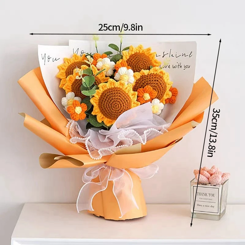 Buquês de Crochê, Buquês de Formatura, Presentes Trançados com Flores Preservadas MDUG