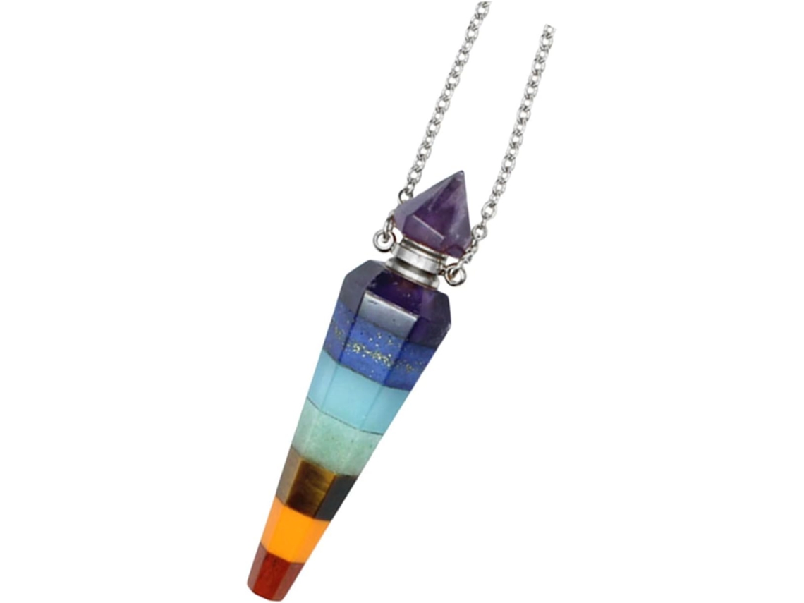 Colar Com Pingente De Óleo Essencial Para Aromaterapia Em Cristal Hexagonal Colorido, Frasco